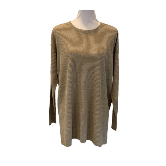 Eileen Fisher Ladies Khaki Round Neck 100% Organic Linen Size 1X MSRP$178 - Picture 1 of 6